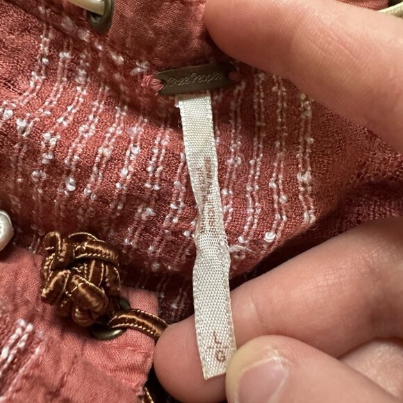 Free People‎ Women Size Large Blouse Bohemian Hippie Cottagecore Tie Top Long - Picture 3 of 11